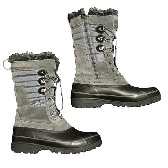 Lands End Womens Winter Boots 8.5B Gray Squall Snow Pack Mid Calf Bungee Ares - Picture 1 of 8